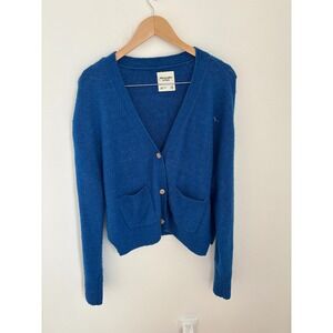 Abercrombie & Fitch Blue V-Neck Button Front Cardigan Sweater Pockets Medium